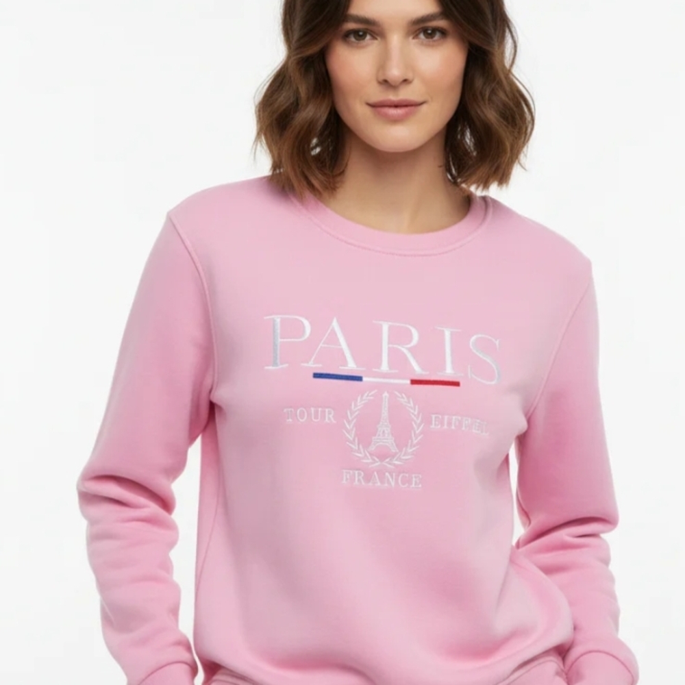New Collection Attitude "Paris Tour Eiffel France" Pink Sweatshirt Girls 10/12